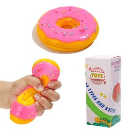 Taba Squishy Stress Balls for Adults, Large Donut (Jumbo) Sensory Toys for Kids, Squishy Fidget Toys, Prize Box Toys for Kids Classroom (Pink)