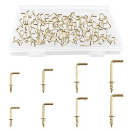UFURMATE Screw in Hooks, 170 Pcs 4 Sizes L Shaped Shouldered Dresser Cup Right Angle Self Tapping Screw Hooks for Indoor and Outdoor Hanging (Gold)