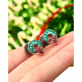 Jewseen Christmas Ear Gauges Wreath Ear Tunnels 2G-5/8’’ Ear Plugs Surgical Steel Tunnels for Ear Double Flared Gauges Stretching Screw Fit Tunnels for Women Men