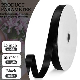 OZXCHIXU Black Satin Ribbon Double Faced Satin 1/2 inch x 55 Yards Polyester Ribbon for Gift Wrapping Crafts Wedding Decoration Bows Ornaments Party Bouquet Floral Arrangement
