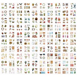 100 Sheet Set of Flowers Stickers - Hand Accounting Stickers, PET Waterproof Decorative Stickers for Kids and Cute Capybara Stickers (Retro Stickers)