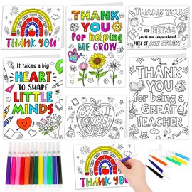 HOWAF 12pcs Teacher Appreciation Coloring Cards with 12 Pens, Color Your Own Thank You Teachers Cards from Kids Crafts, Thank You Teachers Colouring Greeting Cards Teacher Appreciation Gifts