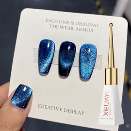 Sea Blue Gel Nail Polish,KKUUOO Shiny Cat Eye Gel Nail Polish,Summer Gel Nail Polish Holographic Reflective Magnetic Nail Polish with Magnet Stick for Nail Art Manicure Salon DIY At Home(10ML)