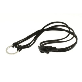 Black Leather Cord Necklace with Silver Coloured Round Metal Pendant - 1131