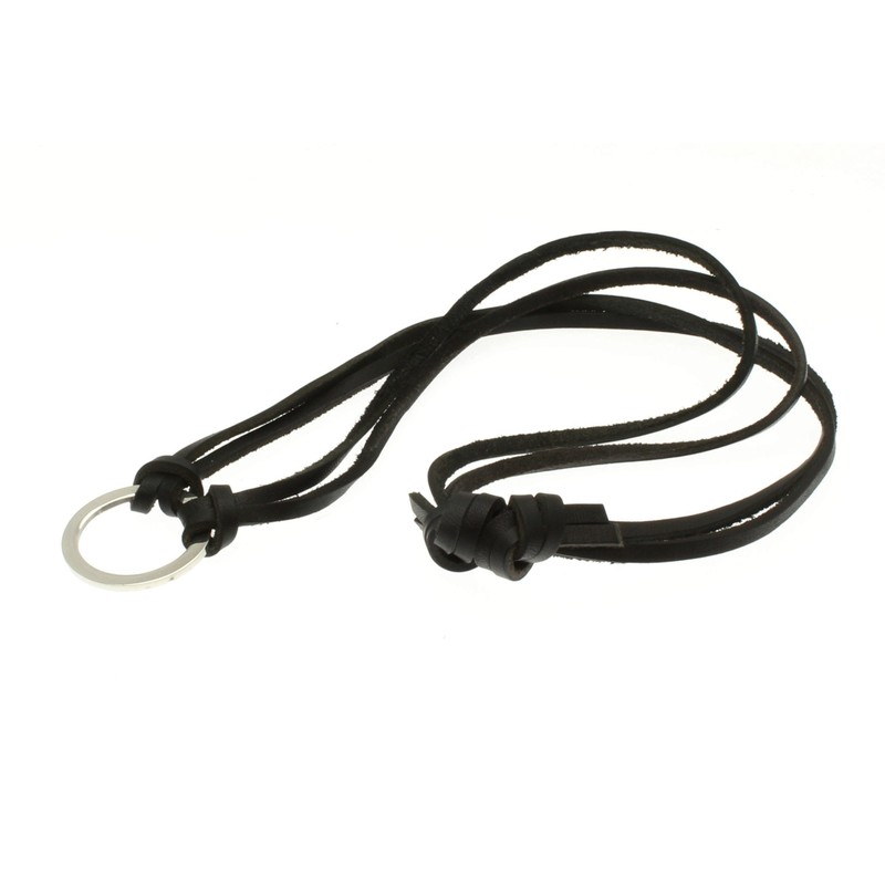 Black Leather Cord Necklace with Silver Coloured Round Metal Pendant
