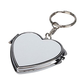 Heart-Shaped Mini Silver Metal Double-Sided Mirror Keychain Portable Folding Cosmetic Makeup Mirror Key Rings DIY Keys Pendant Holder Accessory