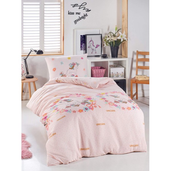 OZINCI Unicorn Bedding Set Unicorns Themed Single / Twin Size 1 Duvet Cover 1 Pillow Case Girls Bed Set Pink (2 Pcs)