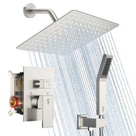 SR SUN RISE Shower Faucet Set - Shower Valve with 8 Inch Rainfall Shower Head and Handheld Shower - Wall Mounted Shower System with Rough In Valve and Shower Faucet Trim Repair Kits - Brushed Nickel