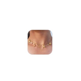 ALRNBY Gold Charm Choker Necklace for Women Initial Boho Necklace Bubble Letter A-Z Pendant Shell Starfish Necklace Beach Necklace (Z)