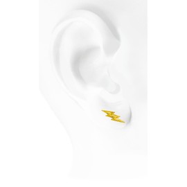 Solid 14K Yellow Gold Lightning Bolt Earrings | Fun, Edgy Design for Men and Women | 13.4mm wide x 4.3 tall | 0.7g