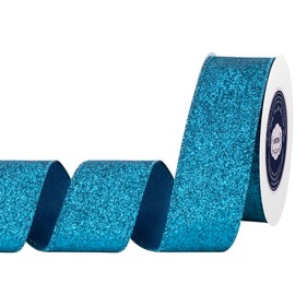 VATIN Turquoise Blue Glitter Wired Ribbon with Metallic Edge, Christmas Decor for Wreath, Tree, Gift Wrapping & Home,1.5" x10 Yards