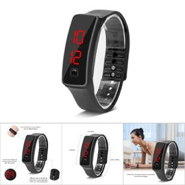 Entatial Digital Watch, LED Digital Clock Adjustable Rectangle 8.9 X 0.6 Inches, Night Running Student Casual Wear (Black, 12)