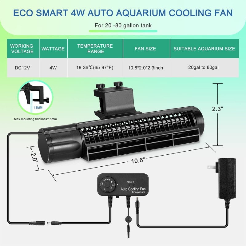 JEREPOND Aquarium Chillers Aquarium Cooling Fan, DC12V Auto Fish Tank