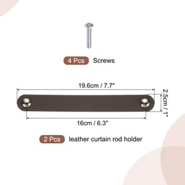 sourcing map 2 Pcs Leather Curtain Rod Holder, Leather Wall Hooks Wall Hanging Strap with Screw for Towel Bathroom Kitchen Bedroom, Dark Brown