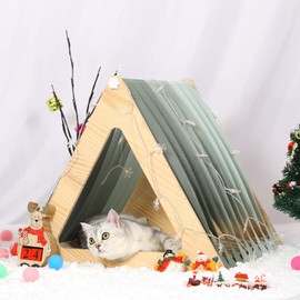 Petsfit Cat Houses for Indoor Cats,Modern Style Wood Cat House with Soft Mat,Portable&Easy Assembly(Triangle)
