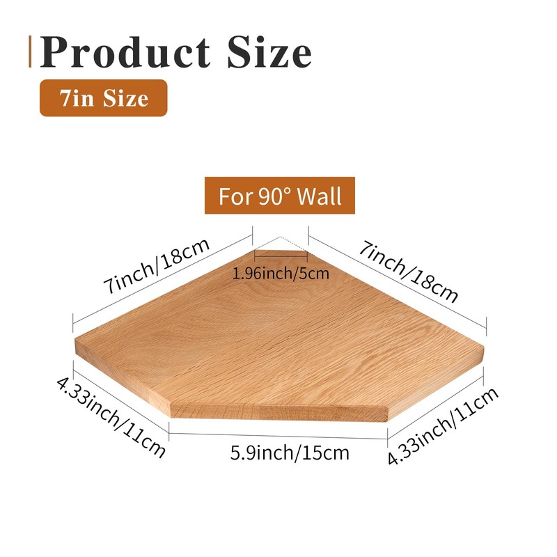 OAKERLAND Oak Floating Corner Shelf with Hidden Cables Channel, Solid