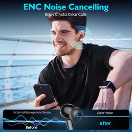 Wireless Earbuds, Eumspo Bluetooth Earbuds Touch Control Ear Buds 5.3 Hi-Fi Stereo with ENC Noise Cancelling Mic, Bluetooth Headphones IPX7 Waterproof in Ear Wireless Headphones with LED Power Display