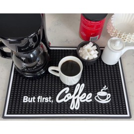 But First Coffee Mat for Countertop, Rubber Bar Mat and Coffee Bar Sign 18 x 12 in, Kitchen Accessories for Countertop, Bar Mats for Bartending