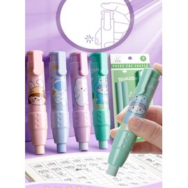 Cute Pencil Creative Stationery Retractable Rubber Stick Erasers for Kids, Creative Cartoon Pattern Cute Erasers Kawaii School Supply School Office Prize Stationary 4 PCS