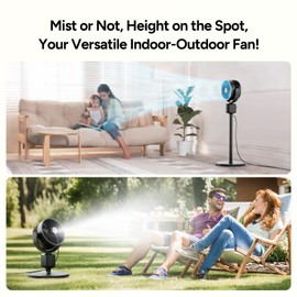 DR.PREPARE Misting Pedestal Fan Kit, Air Circulator Standing Fan with Magnetic Mister, 16-34" Adjustable Height, 70°Auto-Oscillation, 100°Tilt, 3 Speeds for Indoor Outdoor Use - Patio Backyard Bedroom