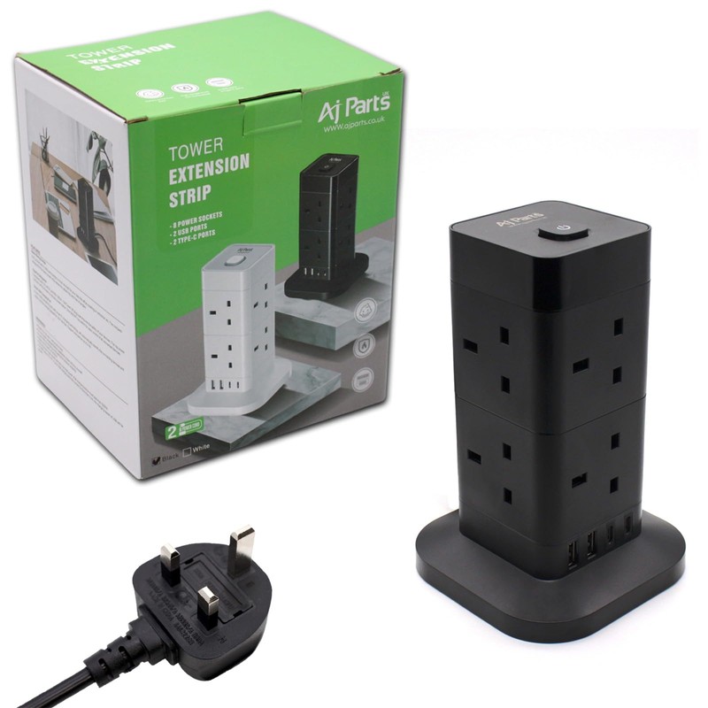AJP Tower Extension Lead with USB Slots 8 Way Plug