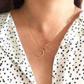 TseenYi Boho Sun Pendant Necklace Gold Pave Moon Ray Choker Necklace Chain Antique Necklace Jewelry for Women and Girls (Moon)