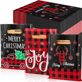 Gersoniel 300 Pcs Plastic Christmas Bags Bulk Buffalo Plaid Merchandise Bags with Handles 8 x 10 Inches Treat Candy Goodie Xmas Party Favors for Shopping Retail Boutique Business