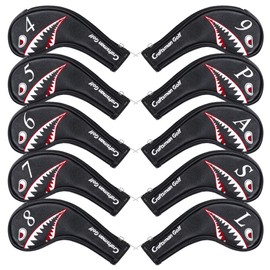 Craftsman Golf 10pcs/Set Shark Golf Club Iron Head Covers Headcover with No. on Both Sides Suitable for Right and Left Handed Golfer Zipper Closure (Iron Headcover)