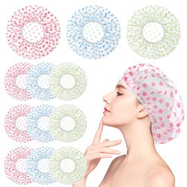 simarro Pack of 12 Women's Shower Caps, Waterproof Elastic Shower Caps, Reusable Shower Caps, Large Plastic Shower Cap for Girls, Women, Cosmetics, Home, Travel (Blue, Red, Green)