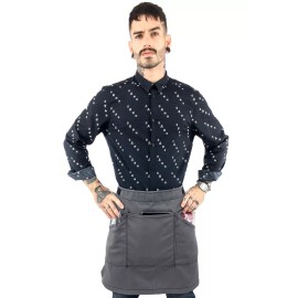 Under NY Sky Half Apron - Double Stitched, Many Pockets - Chef, Server, Bistro, Restaurant - Gray Twill