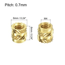 sourcing map Knurled Insert Nuts, 120Pcs M4 x 6mm L x 6mm OD 3D Printing Brass Nut Female Threaded Inserts Brass Heat Set Insert Embedment Nut
