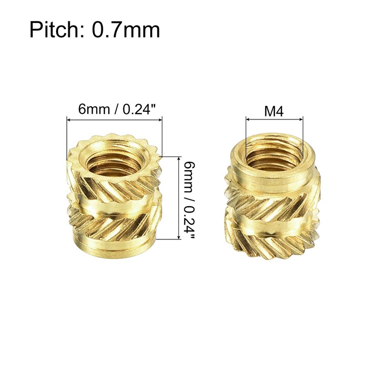 sourcing map Knurled Insert Nuts, 120Pcs M4 x 6mm L