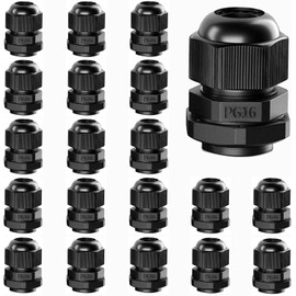 PIONFYNES 20PCS PG16 Cable Gland Waterproof Adjustable 10-14mm/0.39-0.55inch Nylon Cable Glands Joints with Gaskets (PG16, 20PCS)