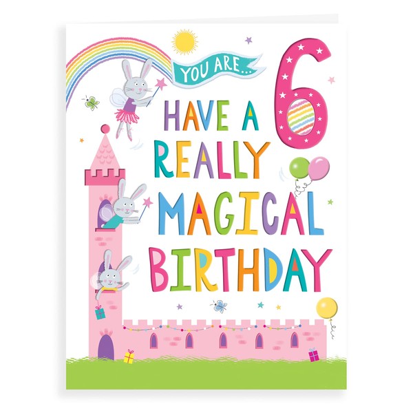 Regal Cards Girl Age 6 Have A Magical Birthday Card - Rabbit in Castle