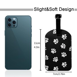 Zoczos White Footprints Leather Luggage ID Tag Cats Puppy Animal Walking Steps Baggage Tags with Full Privacy Cover for Travel Bag Suitcase Set, 1 Pack