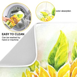 Sunflowers Watercolor Painting Dish Drying Mat for Kitchen, Absorbent Microfiber Drying Pad Dish Mat, 24" X 18"