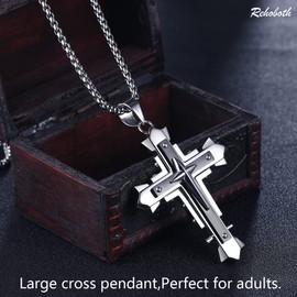 Rehoboth Stylish Holy Stainless Steel Cross Big Pendant Necklace for Men 24 Inch Chain