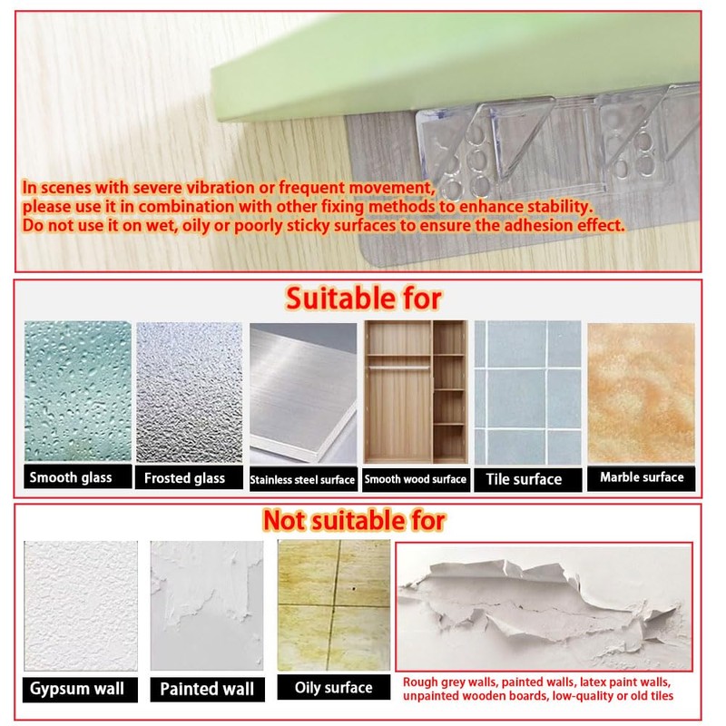 12 Pieces Large Size Adhesive Shelf Bracket, Double Row Thickened