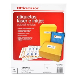 Office Depot 75 Etiquetas Adhesiva T/carta 21.6x27.9 Laser E Inkje Od5165