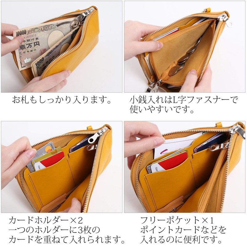 HALEINE Women's Genuine Leather Wallet Pochette 2-Way 3-Way Bag, metallic