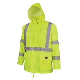 Pioneer High Visibility Rain Gear Safety Jacket and Bib Pants – Hi Vis, Waterproof, Reflective PVC Work Suit for Men – Orange and Yellow/Green