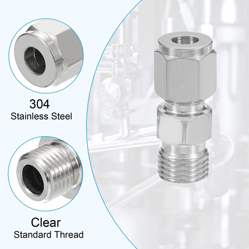 PATIKIL 1/4G x Φ1/4" 304 Stainless Steel Compression Tube Fitting,