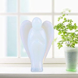 Akozon Guardian Angel 1.5 Inch Beautiful Natural Opal Stone Carved Angel Crystal Stone Gift Talisman Lucky Charm Reiki Decoration