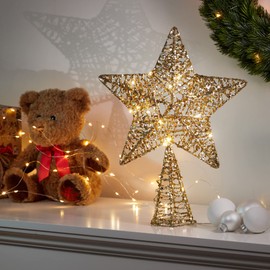 com-four® LED Christmas decorative star – Christmas decoration star with LED light and timer – standing Christmas star with sequins (gold/39 cm)