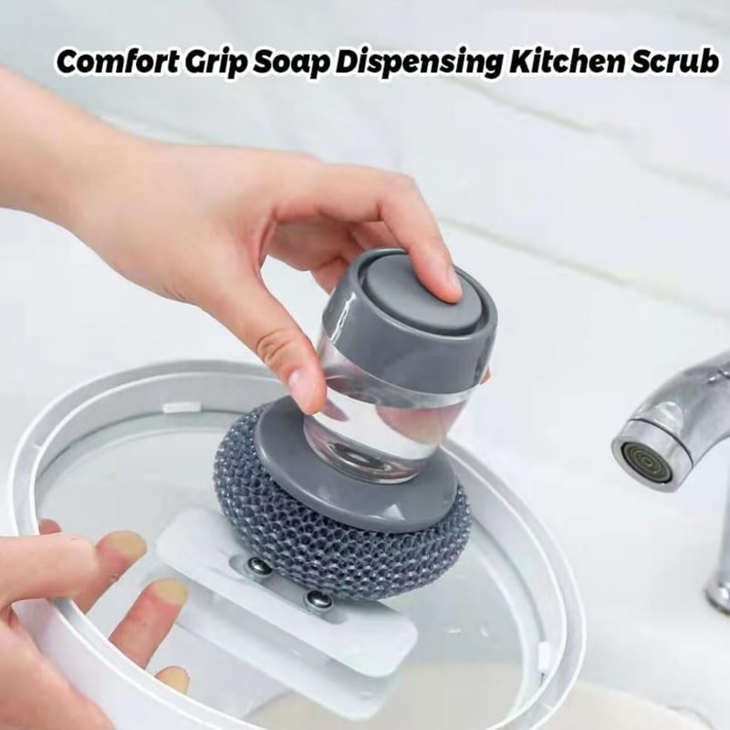 2026 Upgrade Comfort Grip Soap Dispensing Kitchen Scrub Brush, Non-Slip
