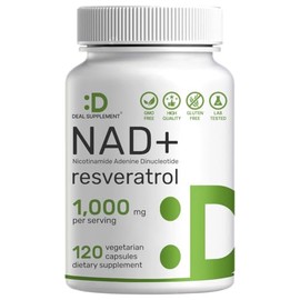 Suplemento de resveratrol NAD+ de 1,000 mg por porción, 120 cápsulas vegetarianas | Alternativa de suplemento NMN extra fuerte 2 en 1 | Suplementos NA