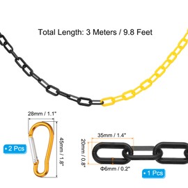 PATIKIL 10Ft Plastic Chain Barrier, Safety Link Chain with 2 Magnetic Hooks for Crowd Control at Driveway Elevator Parking Lot, Black Yellow
