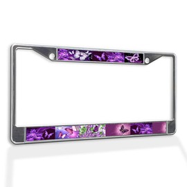 Fastasticdeals Metal Insert License Plate Frame Color Butterflies Flying Weatherproof Car Accessories Chrome 2 Holes Solid Insert