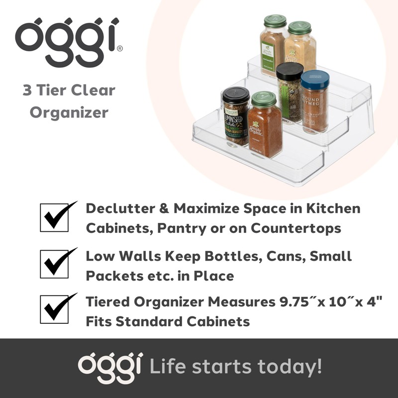 Oggi 3 Tier Spice Organizer & Pantry Storage- For Shelf,