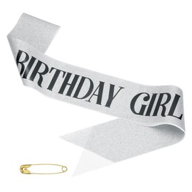 PATIKIL Birthday Girls Sash, Glitter Birthday Sash for Women Satin Princess Queen Sash Party Decorations with Safety Pin for Party Gifts Favors, Silver